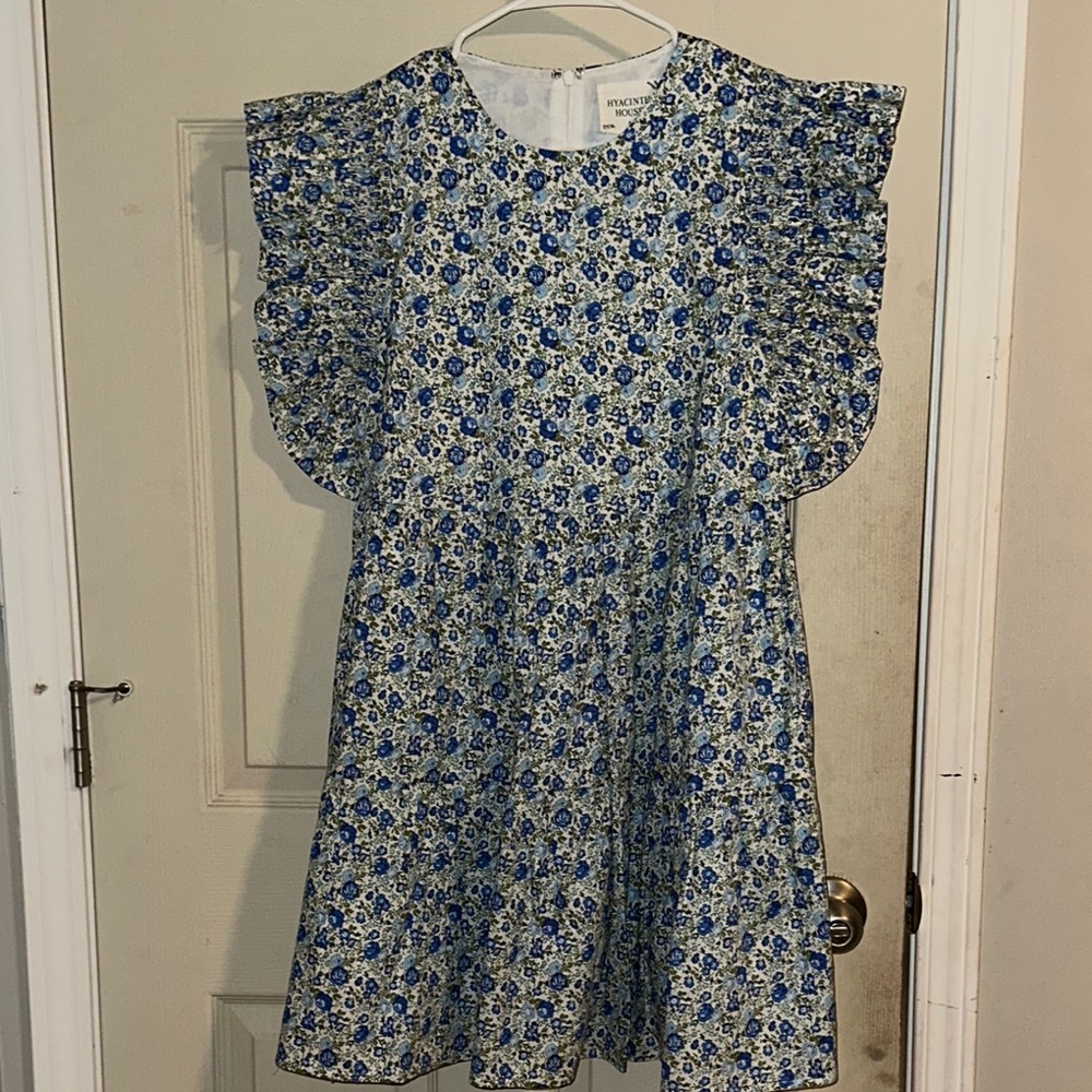 Hyacinth House Blue Flutter Sleeve Crew Neck Sundress